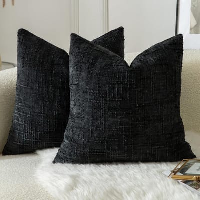 Sierkussenhoezen - Decoratieve Kussenslopen - Bank Aankleden - Zachte Chenille Stof - 66 x 66 cm - Zwart