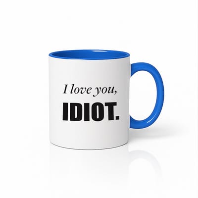 Grappige “I Love You Idiot” Blauwe Handgreep Mok – Humoristische 330 ml Koffiebeker voor Koppels