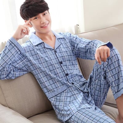 Heren Lente en Herfst Katoenen Pyjama Lange Mouw Katoen Huiskleding Casual Kleding Grote Maat Jongens Huiskleding Set XL gray