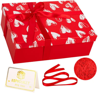 Dailygoods - Luxe Rode Hart Valentijnsdag Geschenkdoos met Deksel 25x18x9cm Medium/Grote Kartonnen Lege Geschenkdozen voor Cadeaus met Lint, Verjaardag Bruiloft Bruids Valentijnsdag Geschenkdoos voor Meisjes Haar