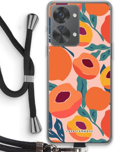 Case Company® - Hoesje met koord geschikt voor OnePlus Nord 2T hoesje met Koord - Perzik - Telefoonhoesje met Zwart Koord - Bescherming aan alle Kanten en Over de Schermrand