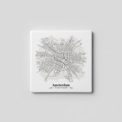 Amsterdam Stadskaart Kunst Tegel – 15x15 cm Keramische Decoratieve Wandtegel | Gedetailleerde Nederland Kaart