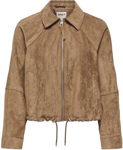 Only camel dames jas   Punt kraag   Regular fit   Steekzakken   Suedine patroon   Ritssluiting   Duurzaam   Lange mouw Camel XS
