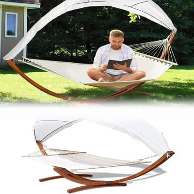 Dubbele Hangmat - Met Houten Frame - Tuin Ontspanning - XXL Afmetingen - 200 kg Draagkracht - Bruin