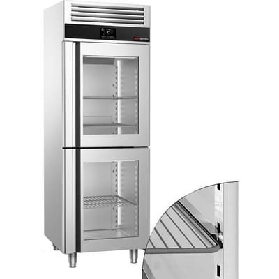 GGM Gastro Kühlschrank Edelstahl PREMIUM - GN 2/1 - 700 Liter - mit 2 Glashalbtüren