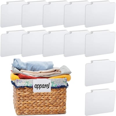 12x Etikettenhouders Wit voor Manden en Opbergdozen - Afneembare Labelclips