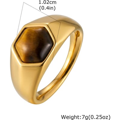18K Goud Verguld Roestvrij Staal Natuursteen Ring Tijgeroog Groene Aventurijn Band Waterdicht Helende Kristal Energie Sieraden 9