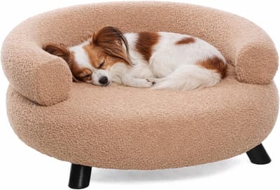 Hondenbed – Sofa hond – Sofa kat – Flamingo Dudo Rond Beige – 62 x 62 x 28 cm – houten pootjes – afwasbaar – ronde hondenbank