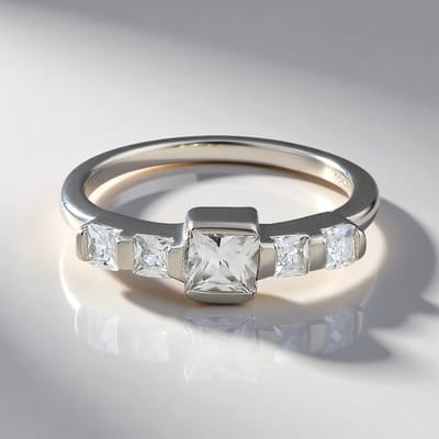 Cavill - 925 Sterling Zilveren Ring - Princess geslepen Cambodjaanse Zirkoon 0,41 ct + 4 Zirkonen 0,45 ct - Elegante Damesring