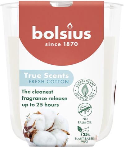 6 stuks Bolsius geurglas linnengoed - fresh cotton geurkaarsen 80/73 (25 uur) True Scents