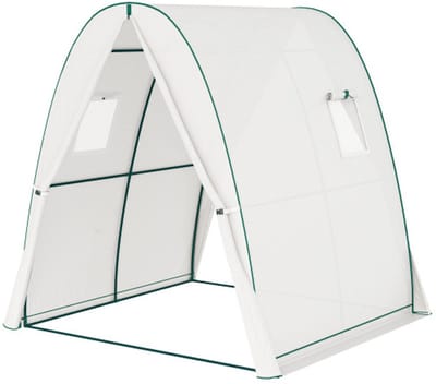 Kweektent, Serre, Inclusief Afvoer en Sneeuwwaterafvoer, Isolatie, Inclusief 2 Ramen, Geschikt voor Tomaten, Groenten, Bloemen, Thuisgebruik, Tuin, 180×180×200 cm, Wit, Plastic