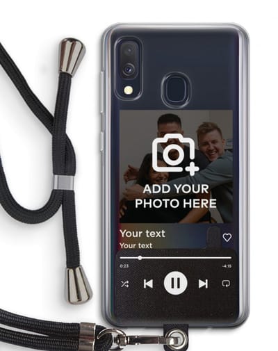 Gepersonaliseerd - Case Company® - Hoesje met koord geschikt voor Samsung Galaxy A40 hoesje met Koord - Music Player - Telefoonhoesje met Zwart Koord - Bescherming aan alle Kanten en Over de Schermrand