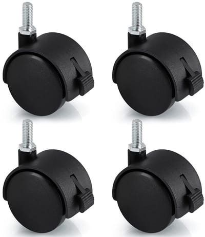 4x Zwenkwielen met Rem voor Bureaustoel - 50mm Nylon Wielen met Schacht 8x20mm