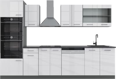 Vicco R-Line Complete keukeneenheid – 300 cm met hoge kast, WB Antraciet Wit hoogglans/antraciet