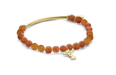 CO88 Collection 8CB-90046 - Natuurstenen armband met staal elementen - Agaat 6 mm en joy bedel - one-size - rood goudkleurig