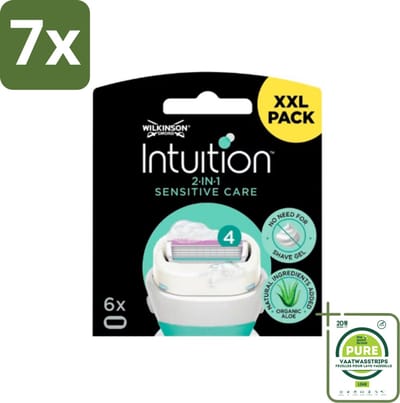 7 x Wilkinson Intuition - Navulmesjes - 2 in 1 Sensitive Care - Voor Gevoelige Huid - 6 mesjes - Grootverpakking - Scheermesjes - Gevoelige Huid - Wilkinson Intuition - Scheermesjes Navulling - Scheermesjes 2 In 1