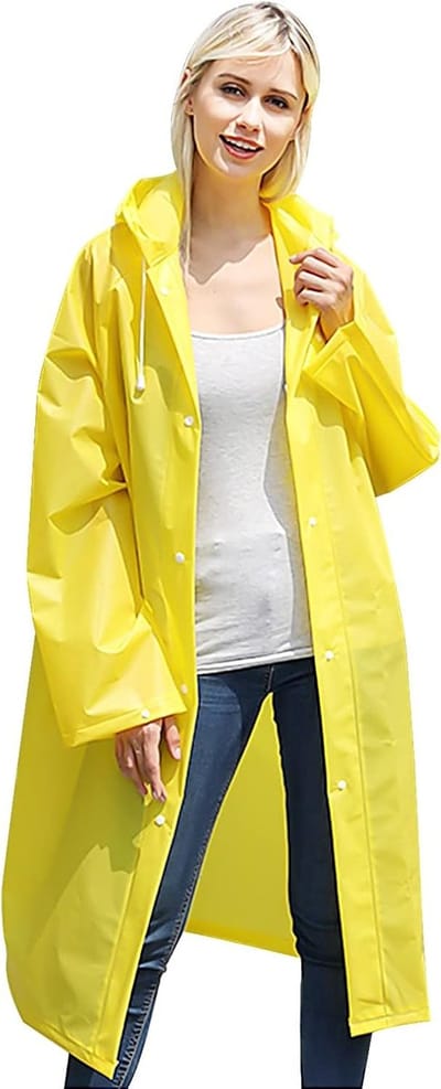 Waterdichte Regenponcho voor Volwassenen, Geel, Opvouwbare Regenjas met Capuchon en Opbergzak, Ideaal voor Mannen en Vrouwen