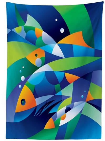 ABAKUHAUS Abstracte tafelkleed – vispatroon onder water – blauw-groen 140x200