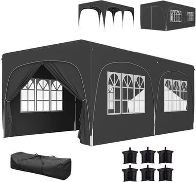 Tuinpaviljoen Pop-up - Vouwtent Partytent - Buitenfeest Organiseren - Hoogte Verstelbaar - 3 x 6 meter - Donkergrijs