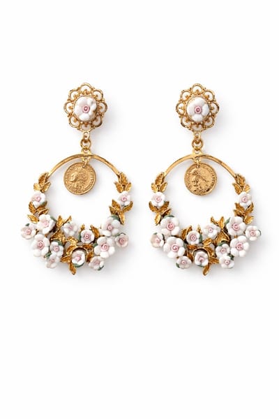 Munt oorhangers met bloemen | goud gekleurd
