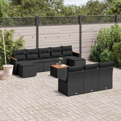 vidaXL - 11-delige - Loungeset - met - kussens - poly - rattan - zwart
