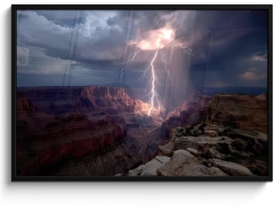 Poster in lijst - Fotolijst 120x80 cm - Posters - Bliksem - Wolken - Canyon - Posterlijst zwart - Decoratie - Wanddecoratie woonkamer - Muurdecoratie slaapkamer