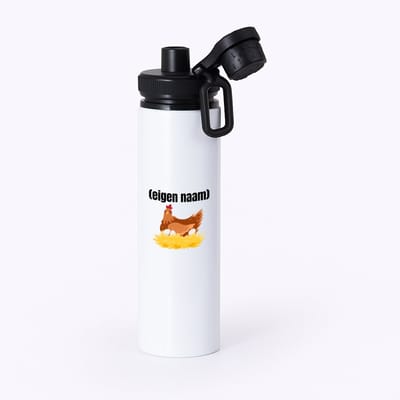 Hacebo® - kip met nest met eigen naam waterfles met draaidop zwart - Kippen - kippen liefhebbers - iemand die houdt van kippen - verjaardag - cadeau - kado - water fles - 850ML