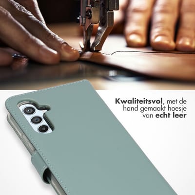 Selencia Hoesje - Geschikt voor Samsung Galaxy A54 (5G) - Echt Lederen Bookcase - Air Blue