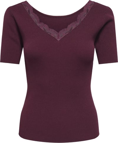 Jacqueline de Yong T-shirt Jdynanna S/s Revers Lace Pullover K 15376557 Windsor Wine Dames Maat - S