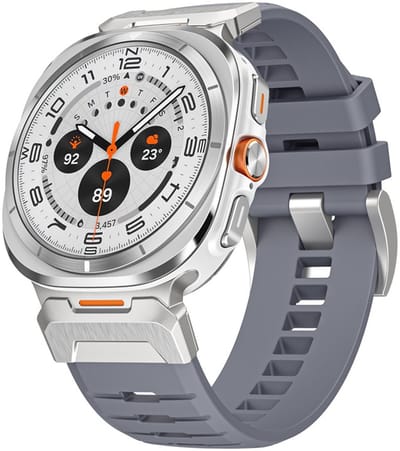 Luxe siliconen bandje - geschikt voor Samsung Galaxy Watch Ultra / Ultra 2025 47mm - premium fmk bandje met gesp - zilver grijs