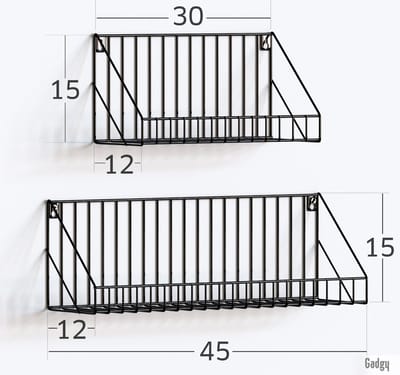 Gadgy Wandrekken set 2 st - Wandrek Zwart Metaaldraad - Wanddecoratie Industrieel - Muurdecoratie Metaal - Wandplank zwevend – 30 en 45 cm