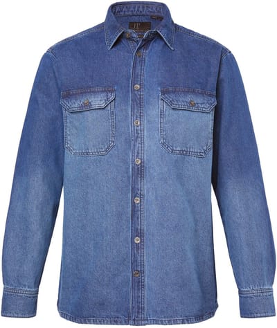 JP 1880 - Heren - Denim overhemd lange mouwen kentkraag Modern Fit - Blauw denim - Maat 3XL