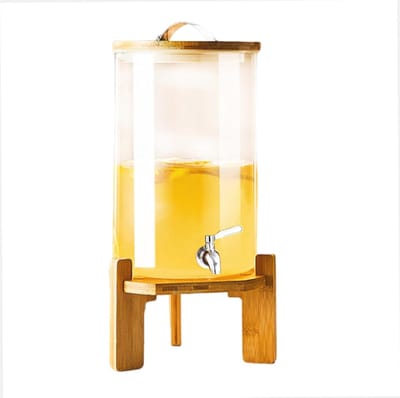 Limonadedispenser Met Houten Standaard - Glazen Drinkmachine Met Roestvrijstalen Kraan - Koude Drankdispensers Voor Limonades, Sappen en Brouwsels - 7,5L Capaciteit