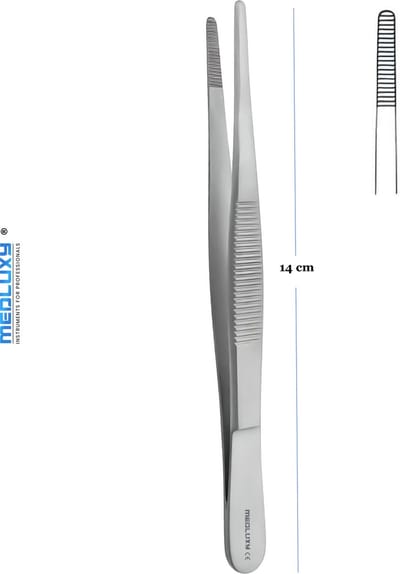 Medluxy - Anatomische Pincet - 14 cm - MED-0068 - EHBO - Verpleegkunde - Arts en Verpleegkundige - Thumb Dressing Forcep, Pince Brucelles