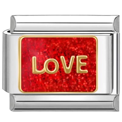 Quiges - Schakel - Bedel - 9mm - charms - Rood Liefde - Geschikt voor - armband - Schakelarmband - italy bedels armband