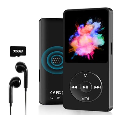 QTTVBTNA - MP3 Speler 32GB - Bluetooth MP3 Player - HIFI Geluid - Mini Walkman voor studenten - Zwart - Compact - 1 Stuk