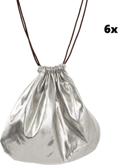 6x Buidel/tas zilver 20cm x 23cm - Buit tasje thema feest carnaval festival fun kado piraat