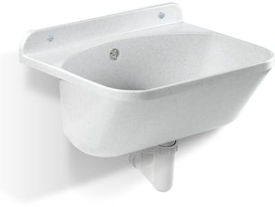 GOSPO Gootsteen met sifon, wastafel 46 x 36 x 20 cm, voor wasruimte, garage, kelder, bijkeuken, werkplaats, wasbak, wandmontage, in plaat, spoelbak incl. accessoires (wit)
