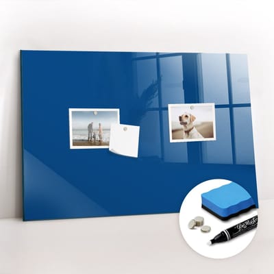 Tulup Whitebord - Kleur Blauw Magneetbord - 60 cm x 40 cm - Magneetbord Keuken - Minimalistisch Prikbord - Memobord Magnetisch - Planning Muur - Gratis 5 Sterke Magneten + Whiteboard Marker & Wisser - Magneetbord Design - Memo Magneetbord