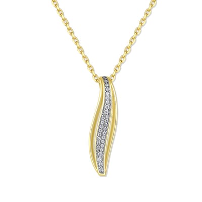 9NB-1660 – Zilveren ketting met hanger - Blad – Met zirkonia – Goudkleurig – 925 zilver – 40+5 cm