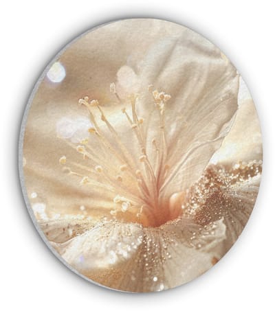 Akoestisch wandpaneel rond 30x30 cm - Vilt schilderij Bloem - Wit - Glitter - Goud - Modern - Ronde akoestische panelen - Geluidsdempende wanddecoratie - Geluidsisolatie wandcirkel - Muurdecoratie geluidspanelen