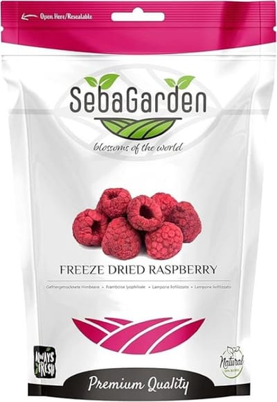 Seba Garden Gevriesdroogde Hele Frambozen 100g, 100% Framboos, GMO-vrij, Perfect om mee te Bakken, Zonder Toegevoegde Suiker, Glutenvrij, Veganistisch, Perfecte Gezonde Snack
