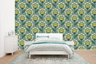 Behang - Fotobehang Retro - Design - Jaren 70 - Bloem - Breedte 400 cm x hoogte 240 cm