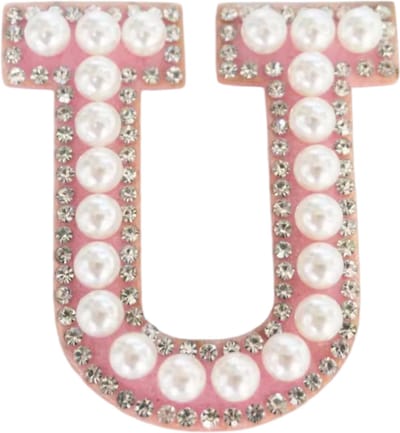 Strass Applicatie Alfabet Letter - 4,5 CM hoog - A t/m Z - Letter U - Roze met witte parels en stenen - Niet strijkbaar