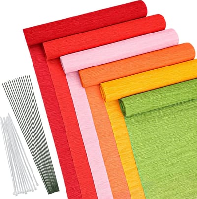 42 Stuks Rode Crepe Papier Bloemen en Pastel Garlands met Bloemen Tape voor Feestjes, Bruiloften en DIY Projecten