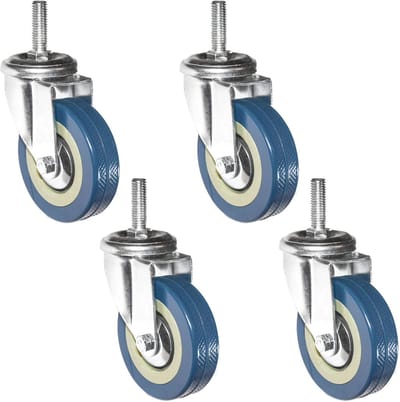 eyepower 4 Stuks 360° Zwenkwiel 75mm - M10 Zwaarlast Wielen met Schroefdraad Nylon Zwenkwielen met Draadpen Meubelwielen Zwaarlastwielen voor Meubels Bureauwielen Werkbankwielen Kastwielen Plankwielen
