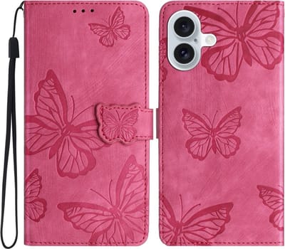 Coverup Hoesje - Geschikt voor iPhone 16 Hoesje - Coverup Vlinders Book Case - Roze