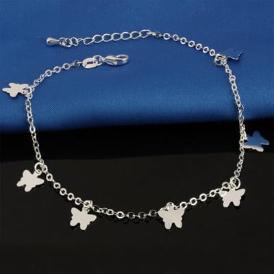 Fako Bijoux® - Enkelbandje - Enkelsieraad Verzilverd - Vlindertjes - 21cm - Zilverkleurig