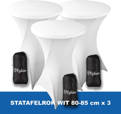 Statafelrok Wit x 3 – 2 jaar garantie met Opbergtas - ∅ 80-85 x 110 cm - Statafelhoes - Luxe Extra Dikke Stretch Sta Tafelrok voor Statafel – Kras- en Kreukvrije Hoes