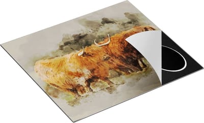 Chefcare Inductie Beschermer Twee Schotse Hooglander Koeien - Abstract - 60x50 cm - Afdekplaat Inductie - Kookplaat Beschermer - Inductie Mat